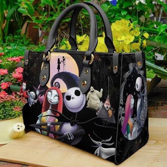 Nightmare Before Christmas Women Leather Bag, Nightmare Leather Handbag, Jack and Sally Women Handbag, Christmas Gifts