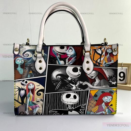 Nightmare Before Christmas Women Leather Bag, Jack and Sally Women Handbag, Nightmare Leather Handbag, Christmas Gifts
