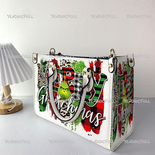 Discover Merry Grin Leather Bag, funny character Bags Purses, funny character Christmas Leather Handbag, funny character Women Handbag, Christmas Gift, Custom Leather Bag