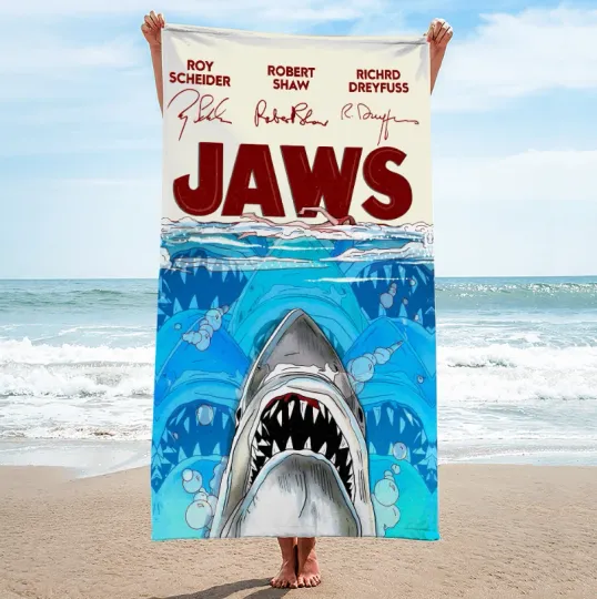 Jaws 50th Anniversary Signatures Rectangle Beach Towel