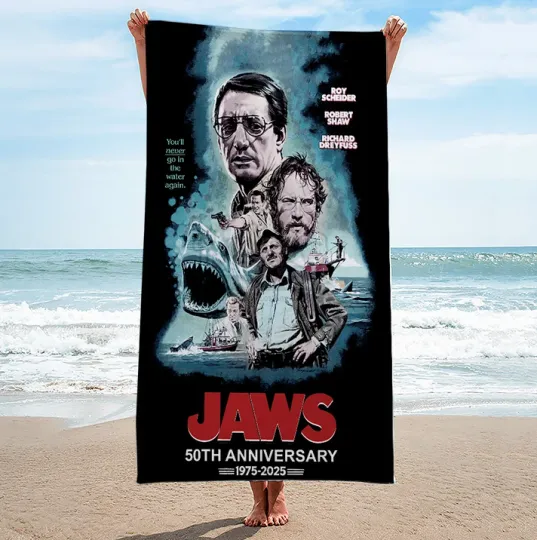 Jaws Rectangle 50Th Anniversary Beach Towel