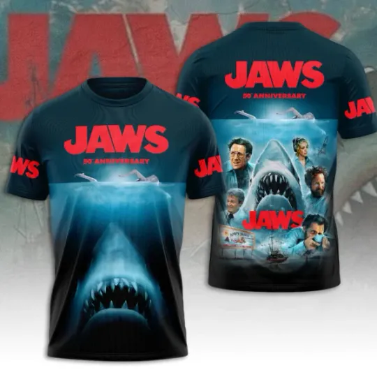 Jaws 50th Anniversary 1975-2025 3D Printed T-Shirt for Fans