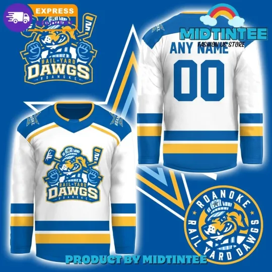 Discover Roanoke Rail Yard Dawg New Logo 2025 White Hockey Jersey Custom Name Number