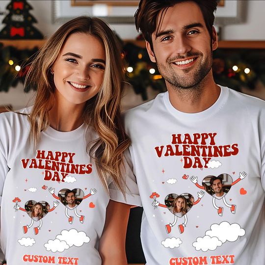 Discover Custom Photo Couple Shirt, Valentine's Day Holding Hands Tee