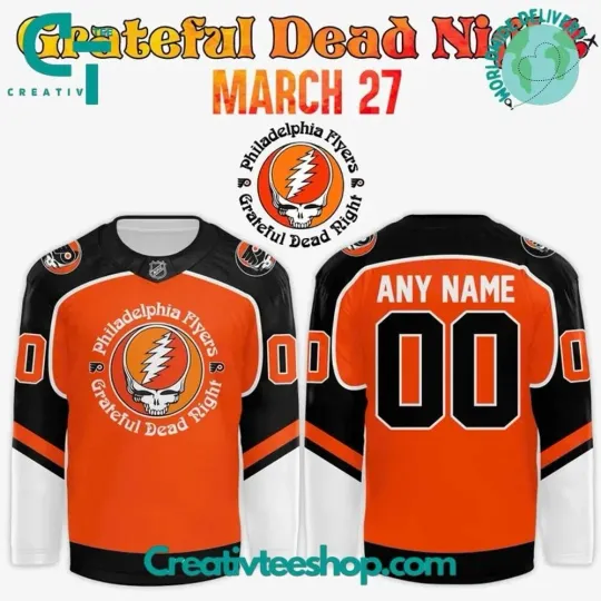 Discover NHL Flyers 2025 Grate*ful Dead Night Special Orange Hockey Jersey