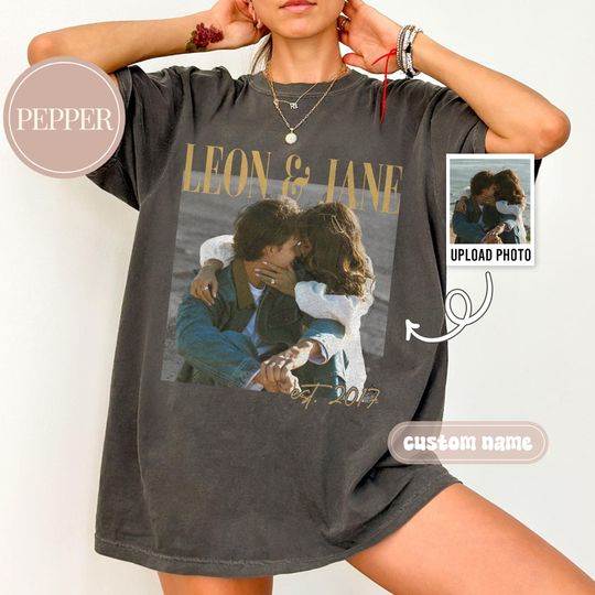 Personalized Couple Shirt, Custom Photo Engagement Comfort Colors Shirt, Vintage Couple Picture Shirt, Wedding Anniversary Gift, Couple Gift