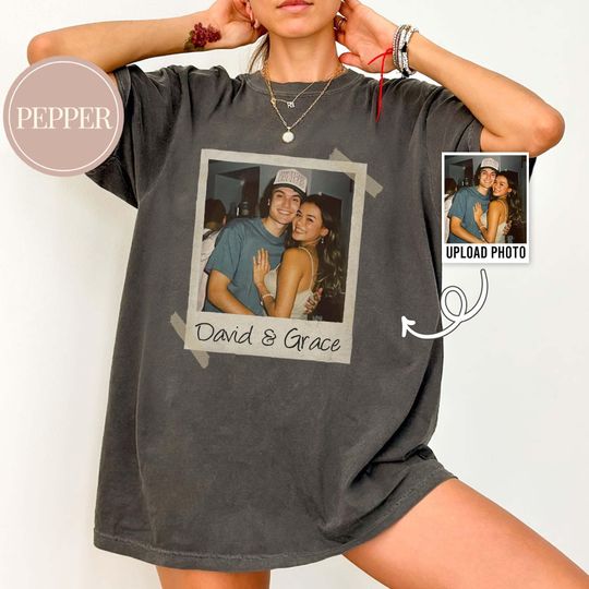 Personalized Couple Shirt, Custom Photo Engagement Comfort Colors Shirt, Vintage Couple Picture Shirt, Wedding Anniversary Gift, Couple Gift