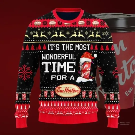 Discover Most Wonderful Time For A Tim Hortons Christmas Sweater Christmas Ugly Sweater C
