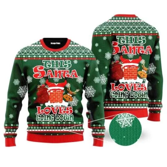 Discover Funny Santa Loves Going Down Ugly Sweater Partyugly sweater ideas  Ugly Christma