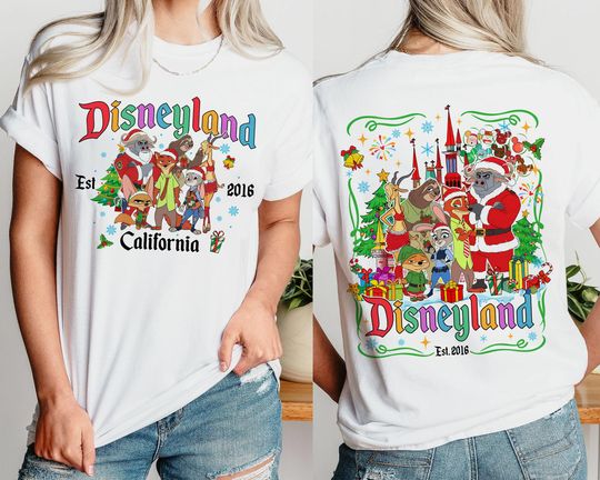 Discover Two sided Zootopia Xmas Shirt, DisneyWorld Nick Wilde, Judy Hopps,Gazelle, Flash, Yax Xmas Shirt, Zootopia Christmas Shirt,Disneyland Shirts