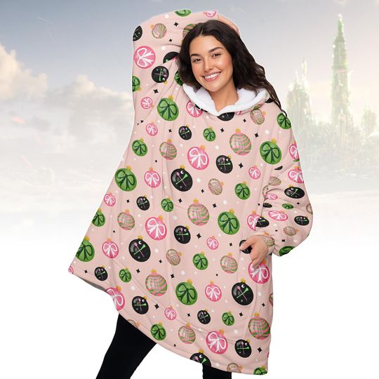 Discover Pink Christmas Hoodie Blanket, Custom Hooded Blanket, Cozy Christmas Gift for Family, Lovely Gift for Her, Oversized Fleece Hoodie