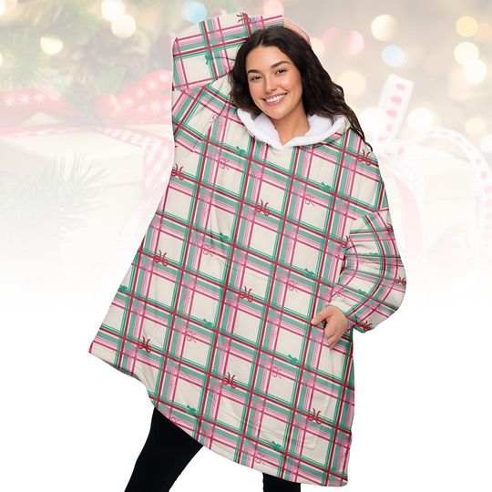 Discover Christmas Plaid Hoodie Blanket, Cozy Oversized Hoodie, Cute Xmas Hoodie, Wearable Blanket, Xmas Gift For Family