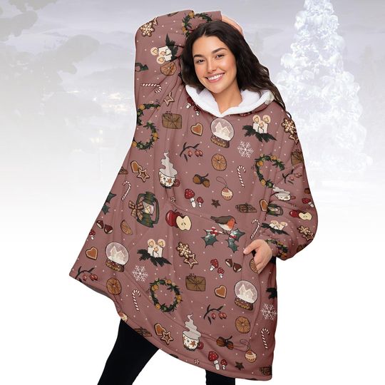 Discover Christmas Holiday Hoodie Blanket, Cozy Oversized Hoodie, Festive Xmas Hoodie, Oversized Wearable Blanket, Xmas Gift for Family