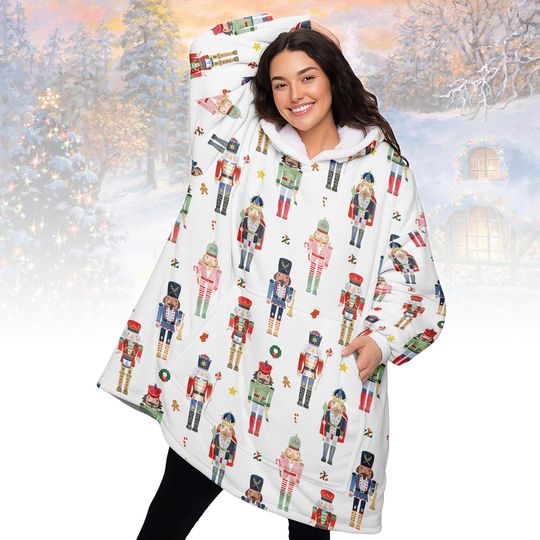 Discover Nutcracker Christmas Hoodie Blanket, Soldier Print Wearable Blanket, Cozy Holiday Oversized Hoodie, Movie Lover Gift