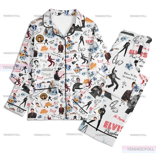 Discover Elvis Presley Unisex Long Sleeve Adult Nightwear Pajama Set, Elvis Presley Pajamas, Adult Pajamas Set, Silk Pajamas Set, Music Gifts