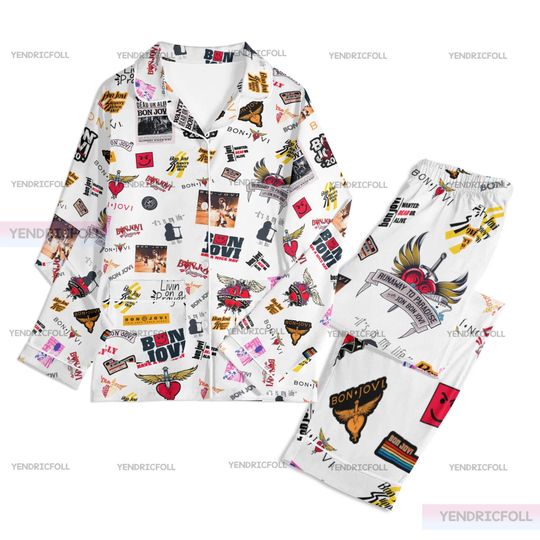 Discover Bon Jovi Music 3D Unisex Long Sleeve Adult Nightwear Pajama Set, Bon Jovi Music Pajamas, Adult Pajamas Set, Silk Pajamas Set, Christmas Gift