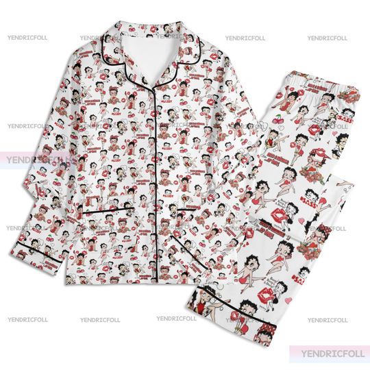 Discover Betty Boop Cartoon 3D Unisex Long Sleeve Adult Nightwear Pajama Set, Betty Boop Pajamas, Silk Pajamas Set, Adult Pajamas Set, Christmas Gift
