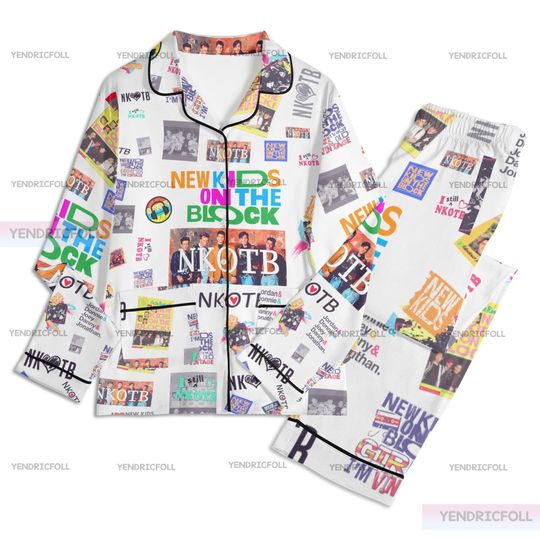 Discover NKOT Block Unisex Long Sleeve Adult Nightwear Pajama Set, Music Pajama, Adult Pajamas Set, NKOT Block Long Pajamas Set, Silk Pajamas Set, Gift For Fan