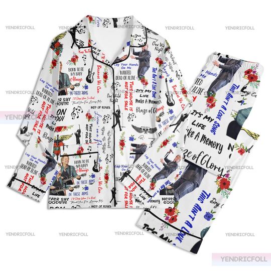 Discover Bon Jovi Music 3D Unisex Long Sleeve Adult Nightwear Pajama Set, Adult Pajamas Set, Bon Jovi Music Pajamas, Silk Pajamas Set, Gift For Mom