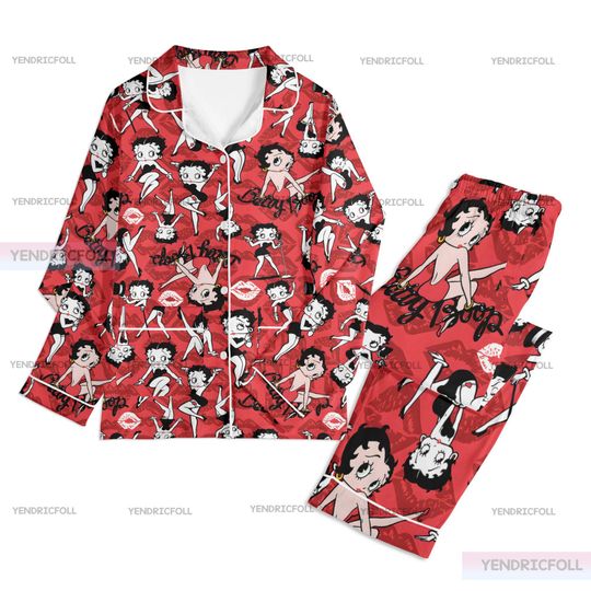 Discover Betty Boop Cartoon 3D Unisex Long Sleeve Adult Nightwear Pajama Set, Betty Boop Pajamas, Adult Pajamas Set, Silk Pajamas Set, Christmas Gift