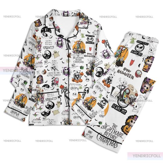 Discover Nightmare Before Christmas Unisex Long Sleeve Adult Nightwear Pajama Set, Silk Pajamas Set, Adult Pajamas Set, Nightmare  Pajamas Set