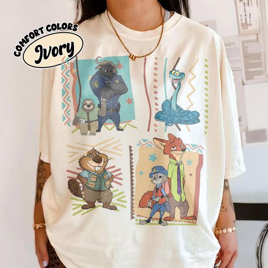 Discover Rretro 90s Disney Zootopia 2 Characters Group Shirt, Judy Hopps Nick Wilde Gary De_Snake Tee, Zootropolis, Disneyland Family 2025 Trip Shirt