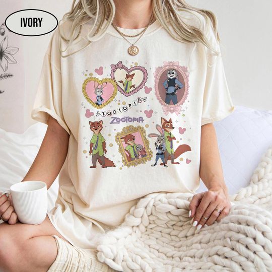 Discover Coquette Zootopia Shirt, Judy Hopps Nick Wilde Tee, Retro Pastel Aesthetic Top, Kawaii Cartoon Graphic Tee, Zootopia Vintage Animal Shirt