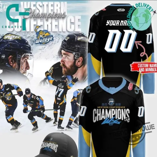 Discover Toledo *Walleye Western Conference Champions 2025 Custom Hockey Jersey