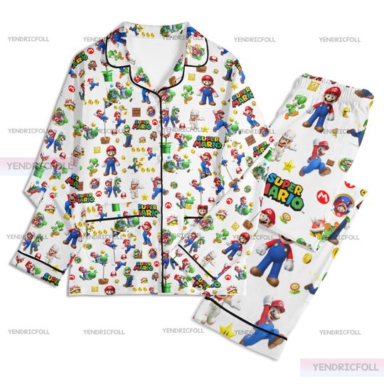 Super Mario Adult Pajamas Set, Mario Fans Gift, Lounge & Sleepwear