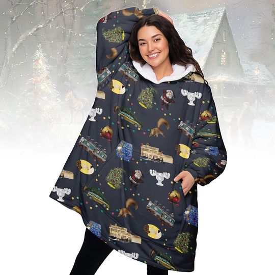 Discover 3D Christmas Pattern Hoodie Blanket, Cozy Oversized Sherpa Hoodie, Warm Holiday Wearable Blanket for Women