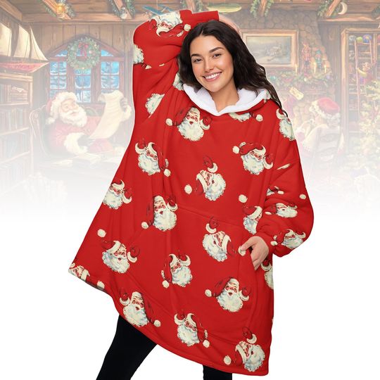 Discover Santa Claus Hoodie Blanket, Christmas Oversized Wearable Fleece Blanket, Warm Holiday Gift