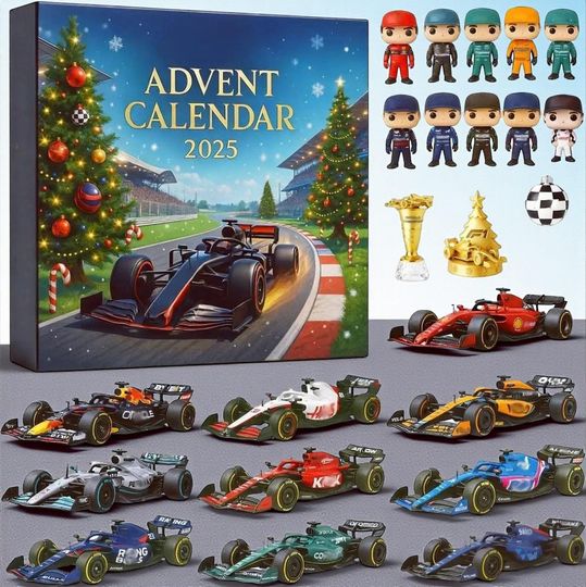 Discover Racing Advent Calendar 2025, 24 Day Christmas Countdown, 2D Racing Car Ornaments, Race Team Mini Figures, Holiday Gift for Boys