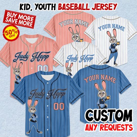 Discover Personalized Judy Hopps Zootopia Baseball Jersey, Custom Disney Zootopia Shirt, Police Bunny Outfit, Matching Family Tee, Cute Gift for Fans
