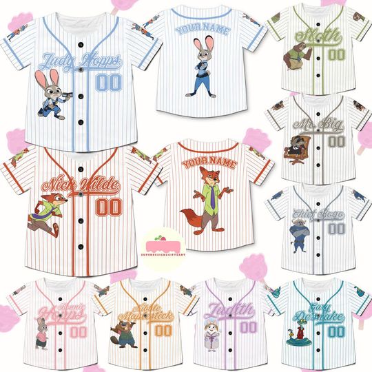 Discover Personalized Disney Zootopia 2 Movie 2025 Characters Baseball Jerseys, Judy Hopps Nick Wilde Birthday Shirt, Disneyland Family Matching Tees