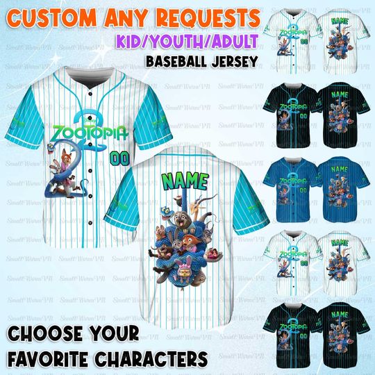 Discover Personalized Zootopia 2 Baseball Jersey, Zootopia 2 Movie Team Shirt, Judy Nick Gary Fuzzby Finnick Team Jersey, Disney Family Trip Shirt