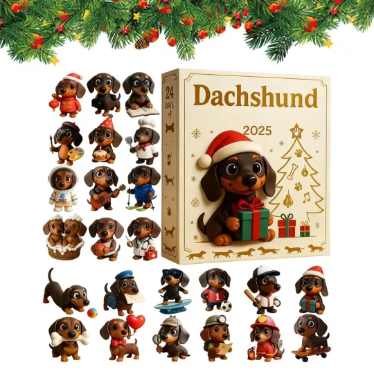 Discover Dachshund Christmas Advent Calendar 2D Flat Acrylic Collectible Cute Dog Pendant