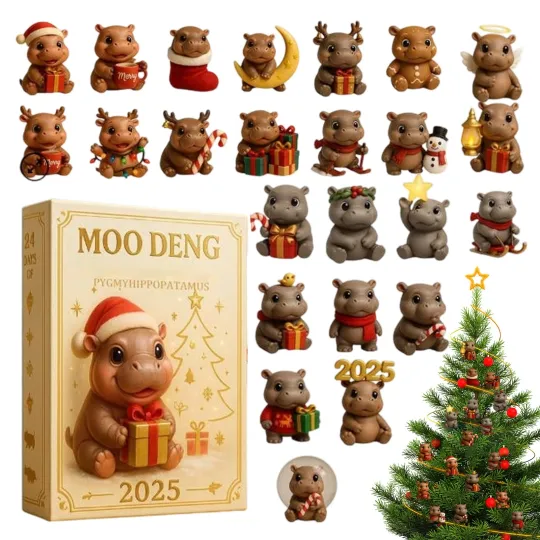 Discover 2025 Moo Deng Christmas Countdown Calendar 2D Acrylic Hippo Pendant 24 Days