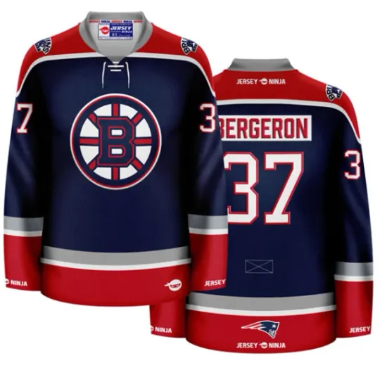 Discover Bruin X Patriot Blue Mashup Hockey Jersey Bergeron1, Gift For Fans, Christmas Gift