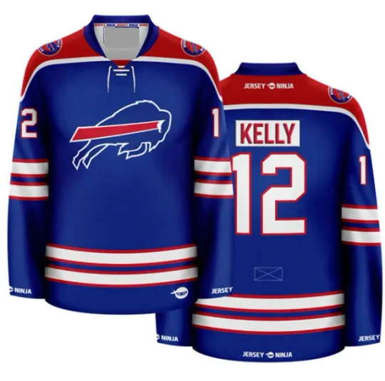 Discover Buffalo Bill Blue Jim1 Kellyy Crossover Hockey Jersey, Gift For Fans, Christmas Gift