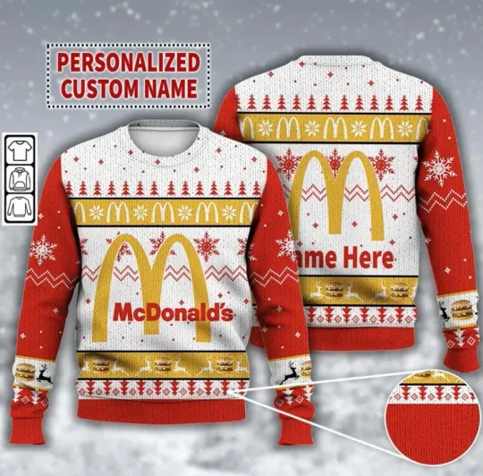 Discover Mcdonald Fast Food Ugly Christmas Sweater Custom Name, Gift For Fans, Christmas Gift