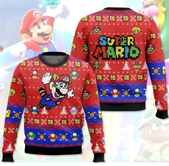 Discover Super Raccoon1 Mario Ugly Christmas Sweater, Gift For Fans, Christmas Gift