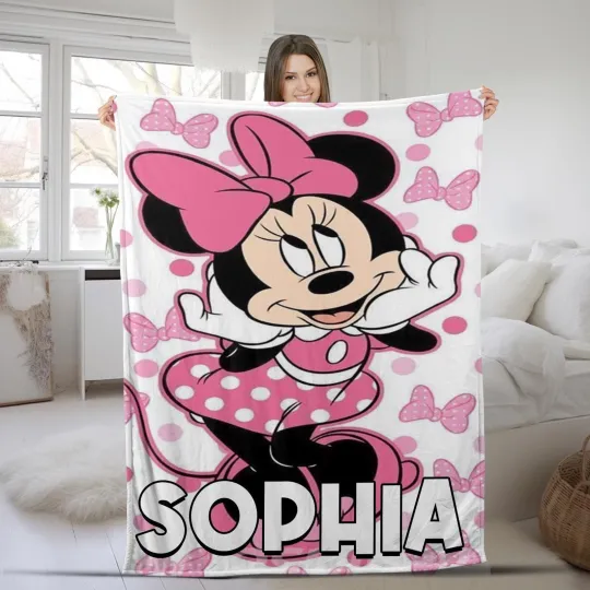 Discover Personalized Watercolor Minnie Mouse Fleece Blanket with Custom Name