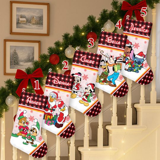 Discover Personalized Mickey And Friends Xmas Stocking, Mickey Stitch Chip Dale Christmas Stockings, Disney Christmas Socks Home Decor