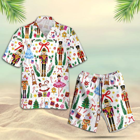 Christmas Nutcracker Hawaiian Shirt and Short, Ballet Horse Xmas Tree Short, Festive Present Winter Beachwear Top & Shorts, Cute Gift For Family