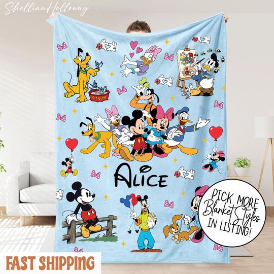 Discover Personalized Mouse Name Fleece Blanket for Kids, Cartoon Style Gift for Boys and Girls