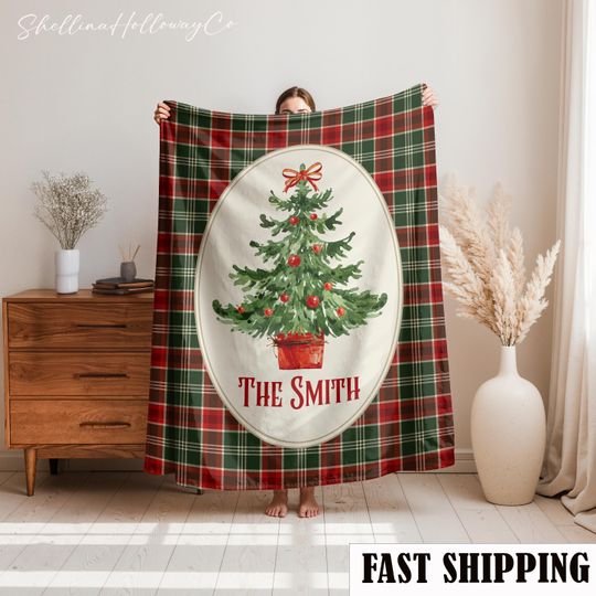Discover Personalized Christmas Fleece Blanket for Family, Xmas Gift, Family Name Woven Blanket