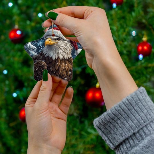 American Christmas Bald Eagle Ceramic Ornament, Xmas Decor Modern Holiday Gift, Deer Cute Festive Cozy Winter Holiday Decoration, Patriotic