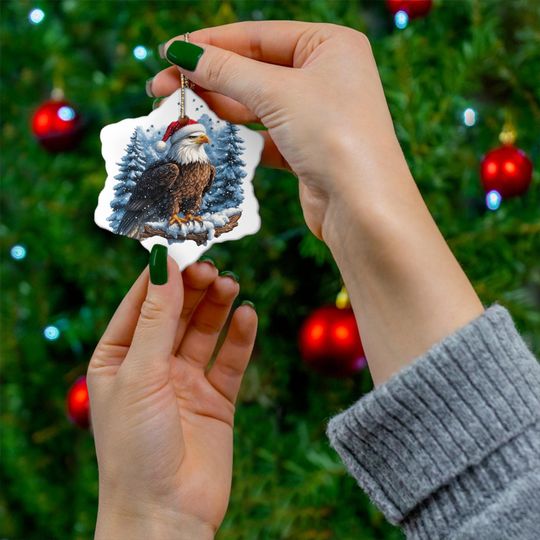 Discover American Christmas Bald Eagle Ceramic Ornament, Xmas Decor Modern Holiday Gift, Deer Cute Festive Cozy Winter Holiday Decoration, Patriotic