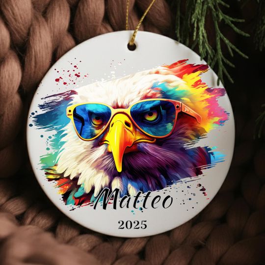 Discover Personalized Eagle Ornament - Color Splash Design - Custom Name Gift - Wildlife Ornament - Secret Santa Or Ornament Gift Exchange