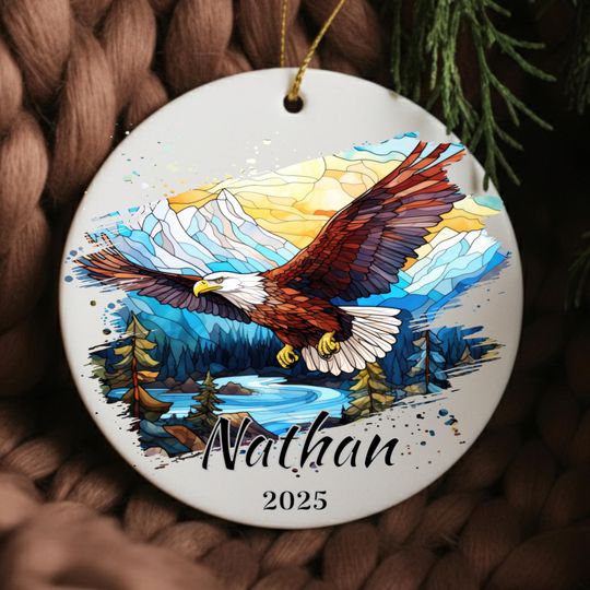 Discover Personalized Eagle Ornament - Mountain River Scene - Custom Nature Gift for Outdoor Lovers - Secret Santa Or Ornament Gift Exchange